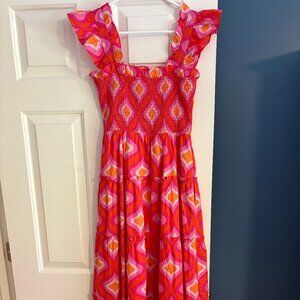 J. Marie Pink Ruffle Midi Dress